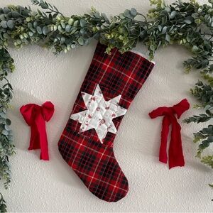 Festive Red Plaid Christmas Stocking with White Star